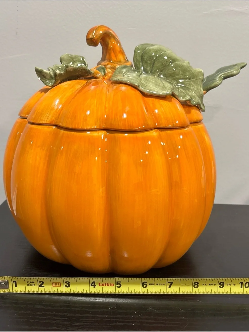 Pumpkin Ceramic Canister Leaf Lid soup turine ladel brand new Halloween holiday